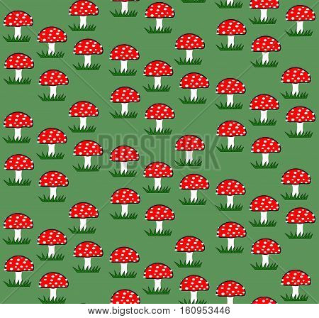 mushroom, vector, pattern, seamless, toxic, autumnal, red