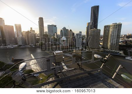 BRISBANE, AUSTRALIA - December 5 2016: Brisbane Story Bridge summit and sunset of the city