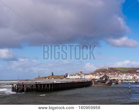 View of Aberystwyth from the south side of the river Ystwyth on the Ceredigion coast Wales.