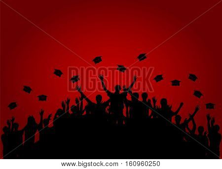 Graduates, People throw square academic cap, oxford cap. Vector Illustration. EPS10