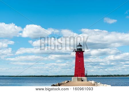 Manistique East Breakwater Lighthouse on Lake Michigan