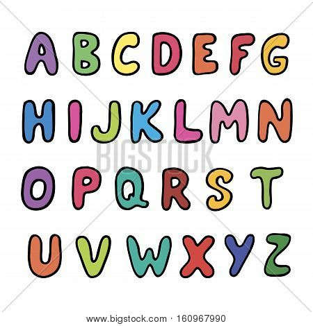 English alphabet colored letters on a white background, vector illustration, lettering, calligraphy