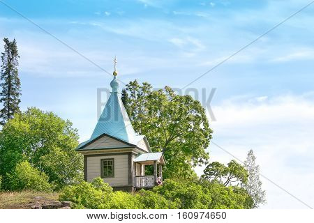 VALAAM RUSSIA - August 11.2008: Little Chapel Valaam Monastery on the hilltop