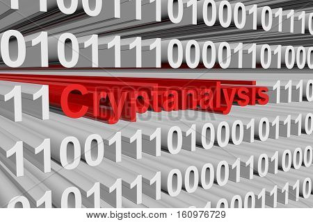 Cryptanalysis in the form of binary code, 3D illustration