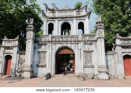 Vietnam, Hanoi - October 21, 2016: Temple of Literature, the van Mieu, in the centre of Hanoai