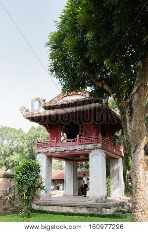 Vietnam, Hanoi - October 21, 2016: Temple of Literature, the van Mieu, in the centre of Hanoai