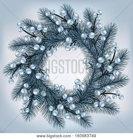 Christmas wreath with silver fir branches and berries