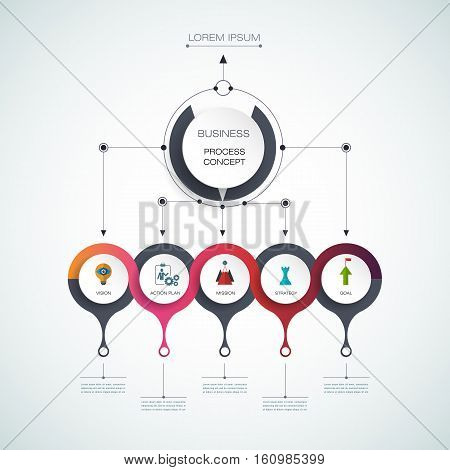 Vector infographic template with 3D paper label, integrated circles. Business process concept with options. For content diagram, flowchart, steps, parts, timeline, infographics, workflow, layout, chart, process