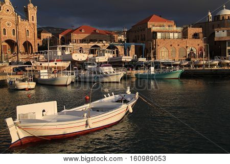 A view of the Batroun's fishing port a Lebanese coastal town in the afternoon.