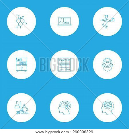 Education Icons Line Style Set With Best Student, Science Research, Organic Chemistry And Other Newt