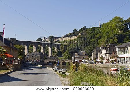 The Viaduc De Lanvallay And Medieval Town Dinan On The Hilltop, France