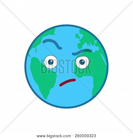 Suspecting World Globe Emoticon. Envious Blue Planet Emoji. Social Communication And Weather Widget.