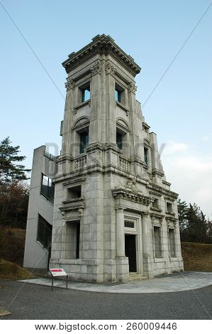 Inuyama, Japan-23 Apr, 2018: Historic Head Of Office Of Kawasaki Bank Built In 1927 Located In Meiji