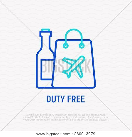 Duty Free Thin Line Icon. Modern Vector Illustration Of Untaxed Shop In Airport.