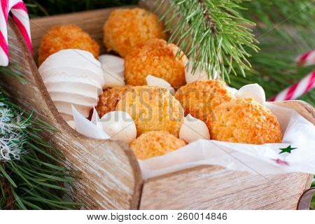 Coconut Homemade Cookies, Horizontal, Selective Focus, Food