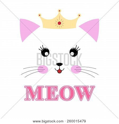 Lovely Cartoon Kitty Princess Isolated On A White Background.