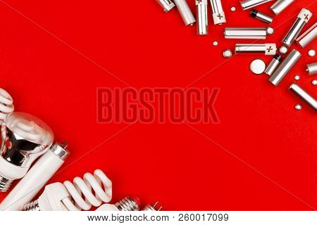 Many Old Used Metal Lithium Alkaline Batteries Cells And Led, Incandescent Halogen Cfi Fluorescent, 