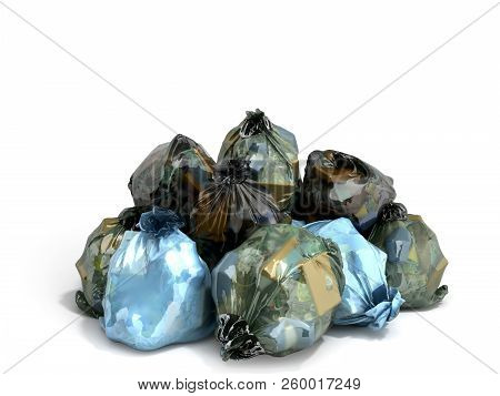 Close Up Of A Garbage Bags Stack 3d Render On White Background