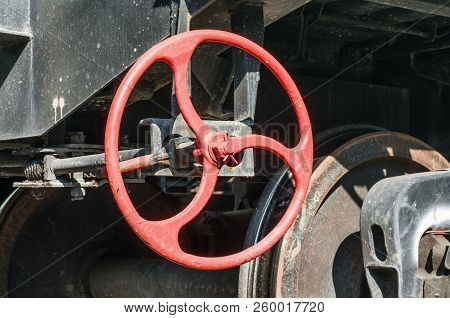 Red Wheel Lock On Train Car Transport