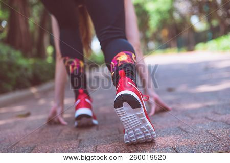Athlete's Legs Starting For Run Inpark, Toned. Healthy Lifestyle, Wellness, Sport, Running Theme.