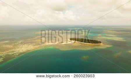Aerial View Of Beautiful Tropical Island Daco With White Sand Beach. View Of A Nice Tropical Beach F