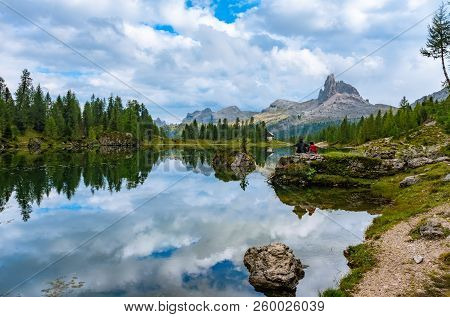 Summer Federa Lake With Dolomites Peak, Cortina D'ampezzo, Dolomites, Italy