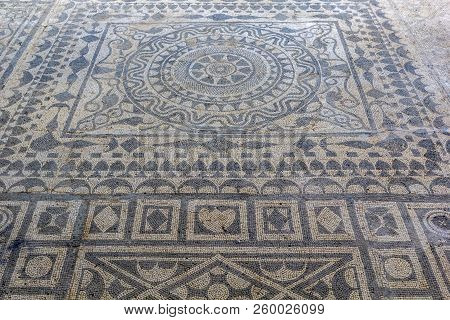 Floor Mosaic Of Colored Stones In Villa Roman Mosaics In Risan, Risana, Boca-kotor Bay, Montenegro
