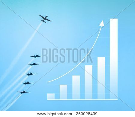 Chart Model Representing The Ascension Of A Airplane Flying Up Standing Out From The Others, Illustr