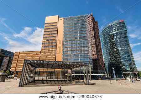Berlin, Germany - May 28, 2017: Entrance To The Bahnhof Potsdamer Platz Station, At Potsdamer Platz,