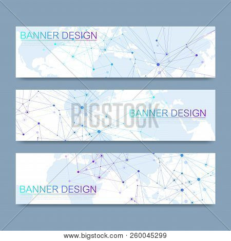 Vector Banners Set Hi-tech Digital Technology And Engineering Background. Digital Telecom Technology