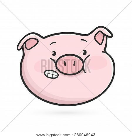 Embarrassed Emoticon Icon. Emoji Pig With Clenched Teeth.