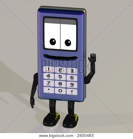 Cartoon Cell Phone With Cute And Funny Emotional Face