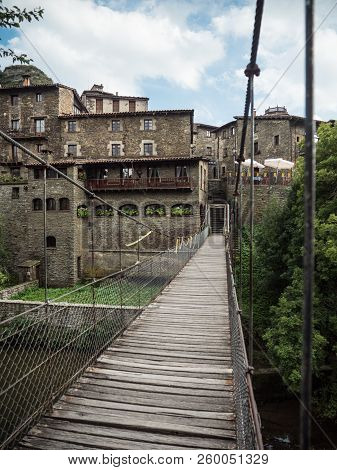 Vertical View Of The Footpath Bridge In The Village Of Rupit I Pruit