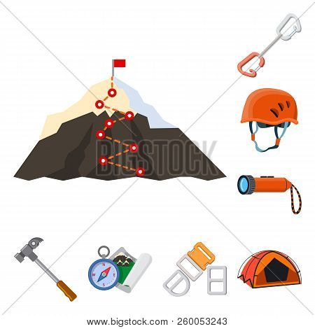 Vector Design Of Mountaineering And Peak Icon. Collection Of Mountaineering And Camp Stock Symbol Fo