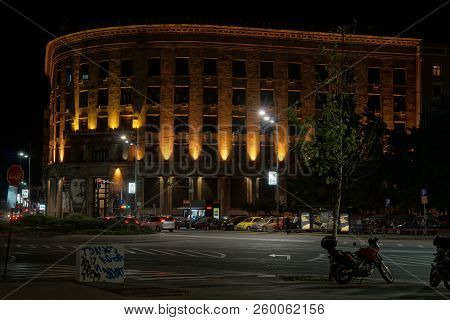 Belgrade, Serbia - May 04, 2018: Parliament House Of Belgrade At Night. View From Trg Nikole Pasica 
