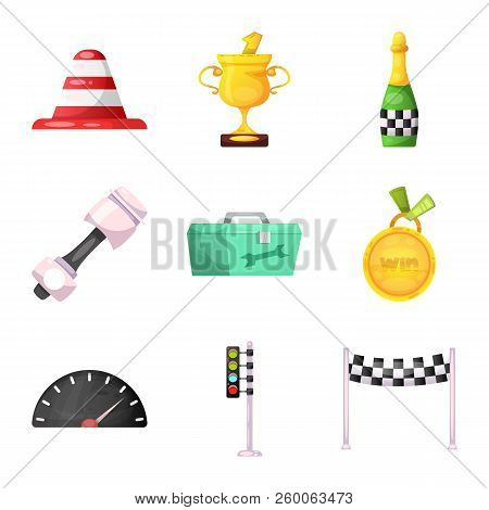 Vector Design Of Car And Rally Sign. Set Of Car And Race Stock Symbol For Web.