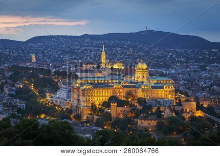 View Of Buda Castle From Citadella In Budapest, Hungary.