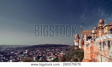View Of Shriji Radharani Mandir Indian Temple, And Town Varsana, Barsana. Mathura, Uttar Pradesh, In