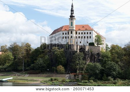 Beautiful View Of Decin City From Pastyrska Stena Rock