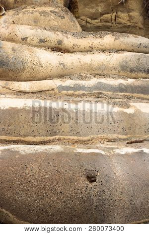 Sci-fi Other Worldly Dystopian Background Of Folds Of Rounded Cement Concrete Neutral Shades Of Blac