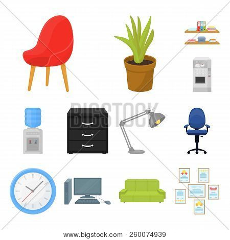 Interior Of The Workplace Cartoon Icons In Set Collection For Design. Office Furniture Vector Symbol