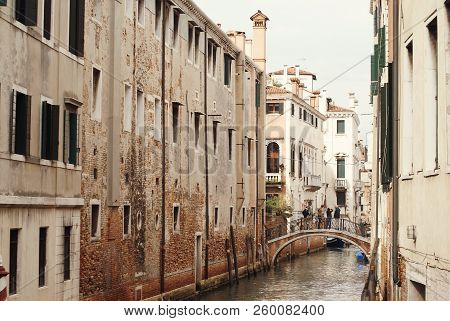 Venice, Italy - April 2012: Venetian Typical Architecture And Monumnets In Tiny Romantic Streets