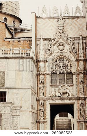 Venice, Italy - April 2012: Venetian Typical Architecture And Monumnets In Tiny Romantic Streets