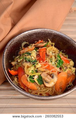 Indonesian Food, Bihun Goreng, Fried Glass Noodle With Egg And Vegetables