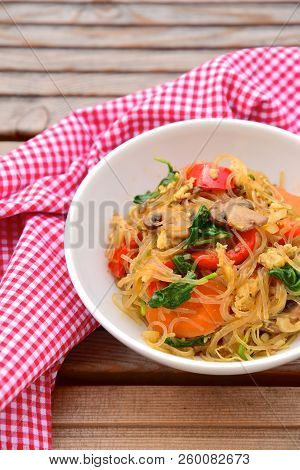 Indonesian Food, Bihun Goreng, Fried Glass Noodle With Egg And Vegetables