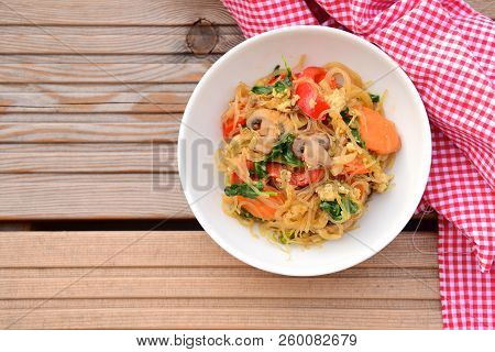 Indonesian Food, Bihun Goreng, Fried Glass Noodle With Egg And Vegetables