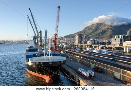 Cape Town, Republic Of South Africa - April 10: Container Terminal And City Landscape In Port Of Cap