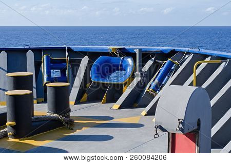 Foredeck Of The Seagoing Container Vessel At Sea