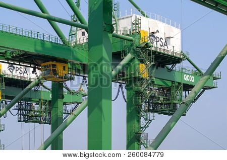 Nhava Sheva, India - March 09: Cargo Crane Of The Container Terminal In Port Of Nhava Sheva On March