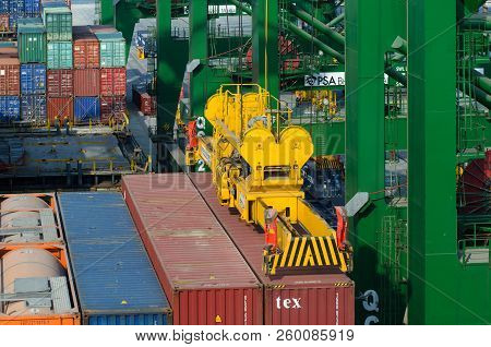 Nhava Sheva, India - March 09: Discharge Of The Ship On The Berth In Port Of Nhava Sheva On March 09